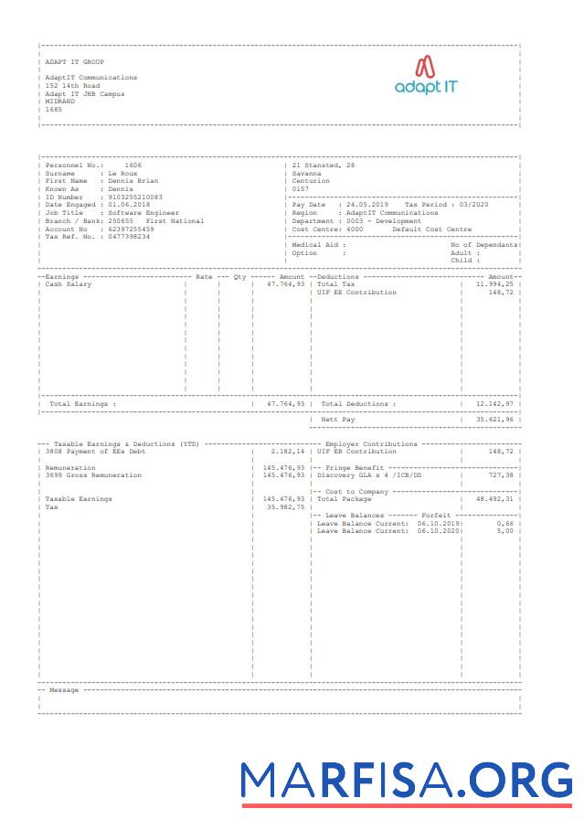 Blank Adapt ID Group Paystub template